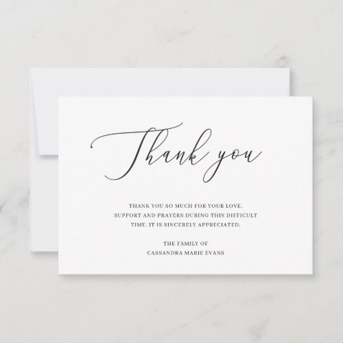 Elegant Black and White Funeral Acknowledgement Thank You Card