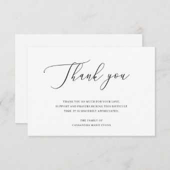 Elegant Black and White Funeral Acknowledgement Thank You Card | Zazzle