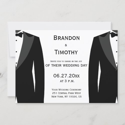 Elegant Black And White Gay Wedding Invitations