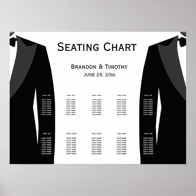 Elegant Black And White Gay Wedding Seating Chart (Front)
