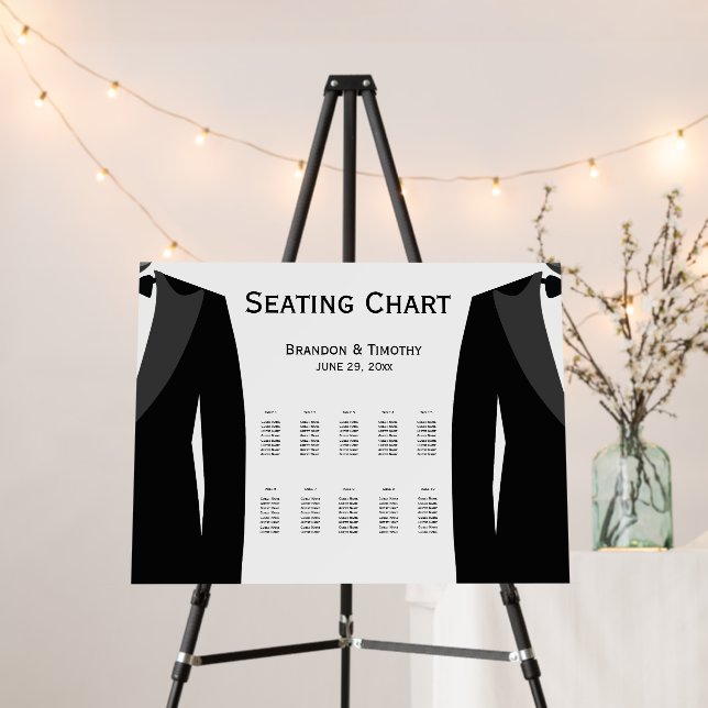 Elegant Black And White Gay Wedding Seating Chart Foam Board (In Situ (Stand))
