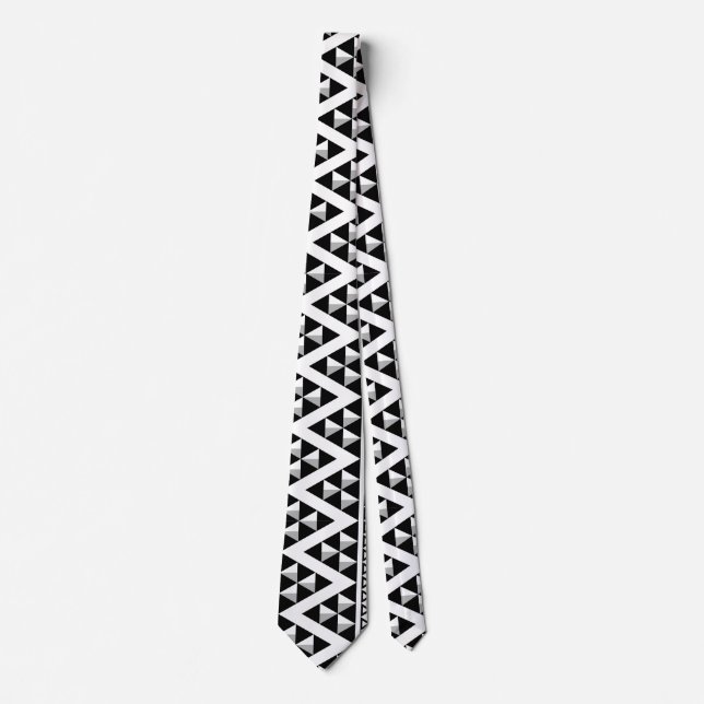 Elegant Black and White Geometric Aztec Pattern Neck Tie (Front)