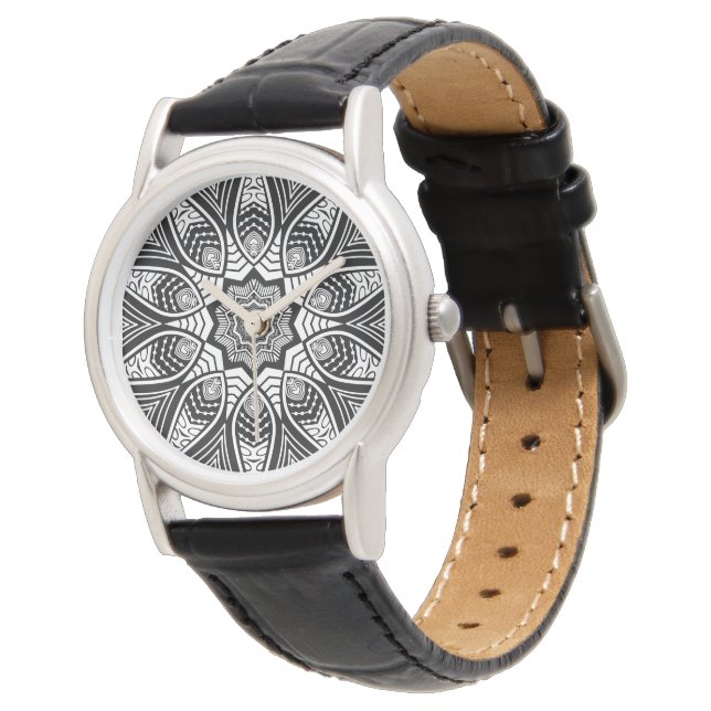 Elegant Black And White Geometric Floral Lace Watch (Angled)