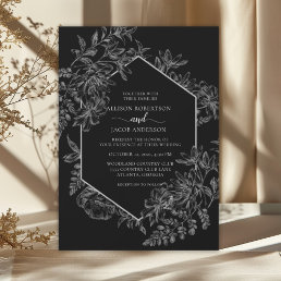 Elegant Black and White Geometric Floral Wedding Invitation