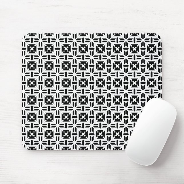 Elegant Black and White Geometric Pattern Mouse Pad (With Mouse)