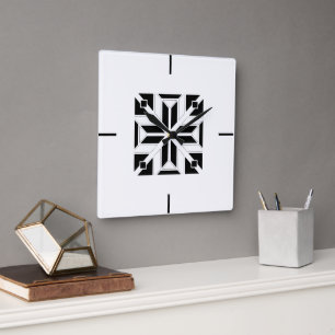 Elegant Black and White Geometric Pattern Square Wall Clock