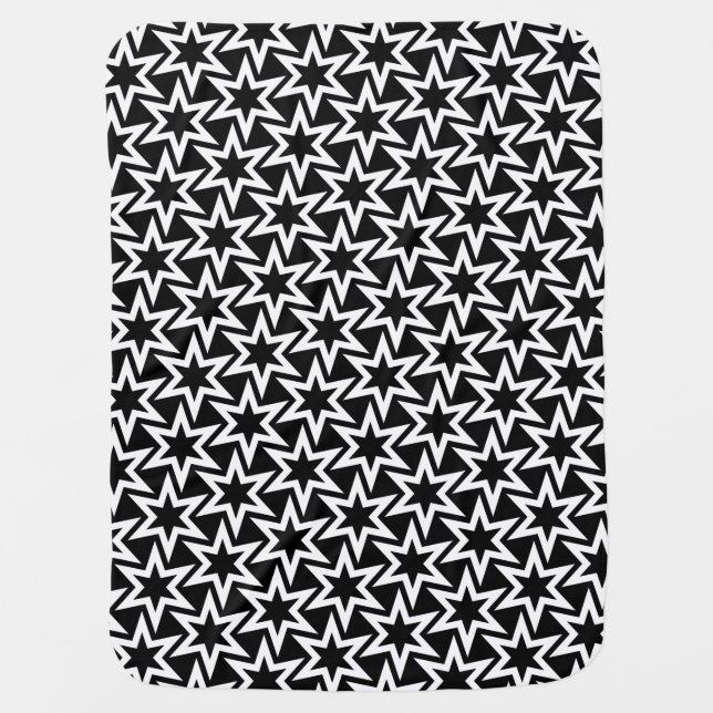 Elegant Black and White Geometric Star Pattern Baby Blanket (Front)