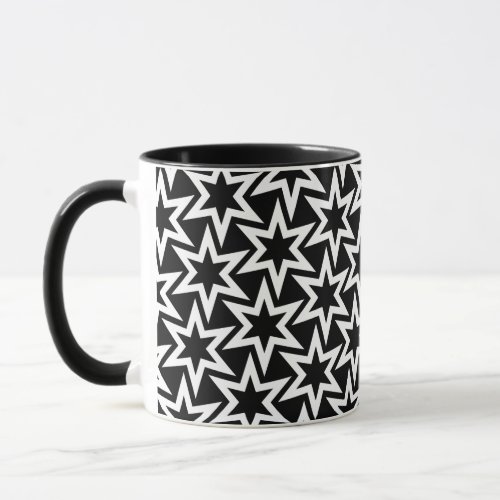 Elegant Black and White Geometric Star Pattern Mug