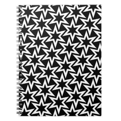 Elegant Black and White Geometric Star Pattern Notebook