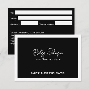 Elegant Black and White Gift Certificate Card