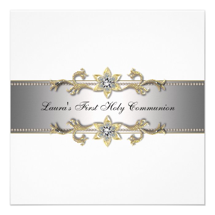 Elegant Black and White Girls First Communion Invites