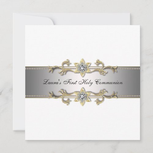 Elegant Black and White Girls First Communion Invites