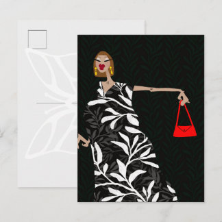 Elegant Black and White Glam Fashion Art Postcard