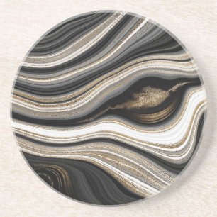 Elegant Black and White Gold Agate Coaster