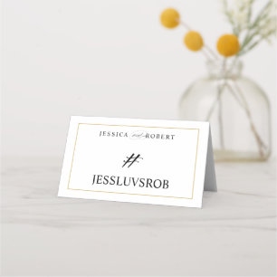 Elegant Black and White Gold Border Hashtag Sign Place Card