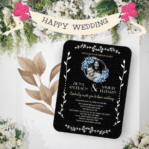 Elegant Black and White Gold Custom Photo Wedding  Magnet
