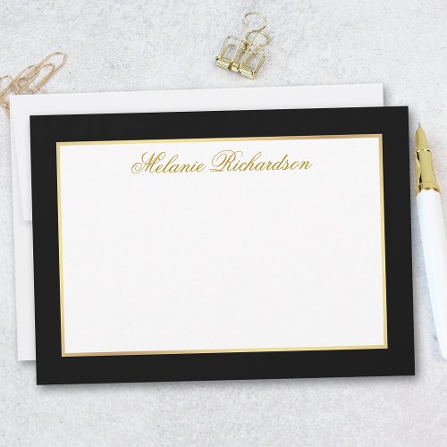 Elegant Black and White Gold Frame Note Card