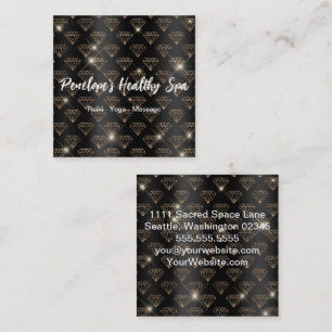 Elegant Black and White Gold Glitter Diamonds Square Business Card