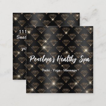 Elegant Black And White Gold Glitter Diamonds  Square Business Card by businesscardsforyou at Zazzle