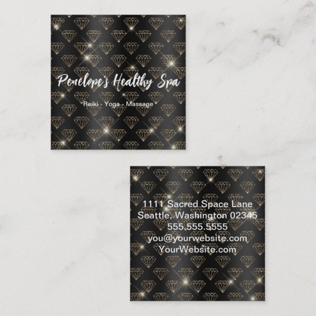 Elegant Black and White Gold Glitter Diamonds  Square Business Card (Front/Back)