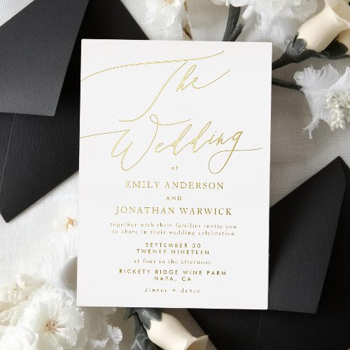 Elegant Black and White  Gold The Wedding Foil Invitation