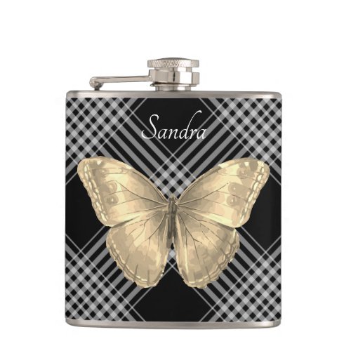 Elegant black and white golden Butterfly Flask