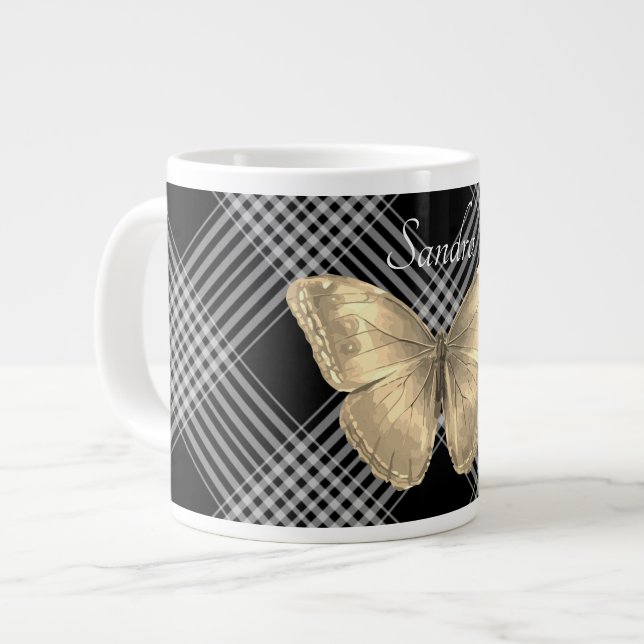 Elegant black and white golden Butterfly Giant Coffee Mug (Front Left)