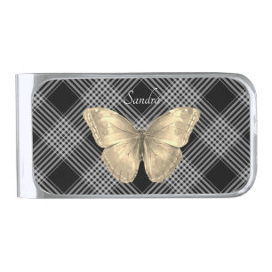 Elegant black and white golden Butterfly Silver Finish Money Clip