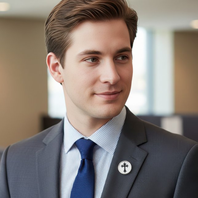 Elegant Black and White Gothic Cross Lapel Pin (Creator Uploaded)