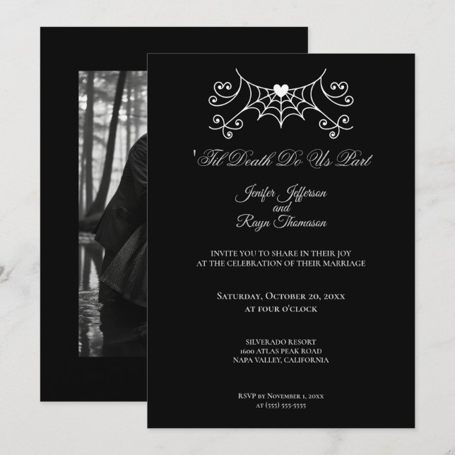 Elegant black and white Gothic wedding Invitation (Front/Back)