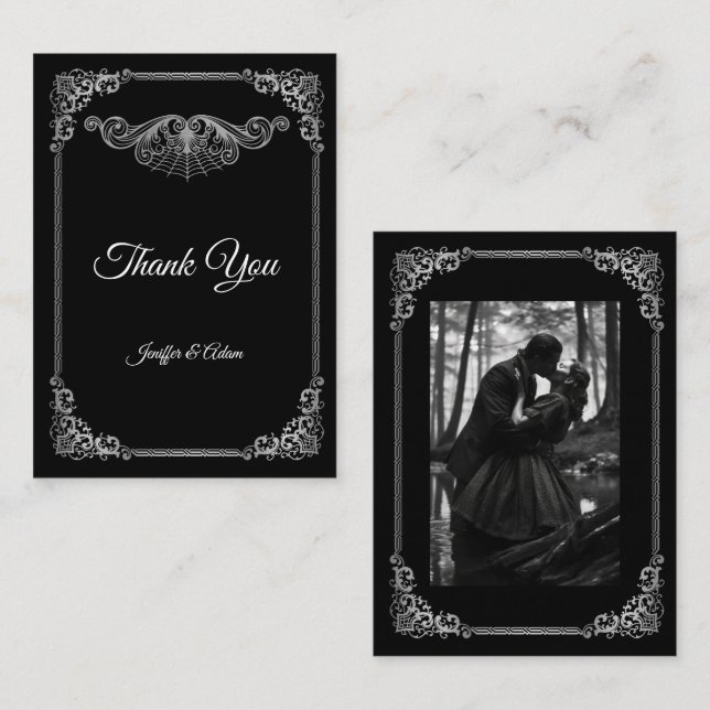 Elegant black and white Gothic  wedding Note Card (Front/Back)