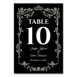 Elegant black and white Gothic Wedding Table Number