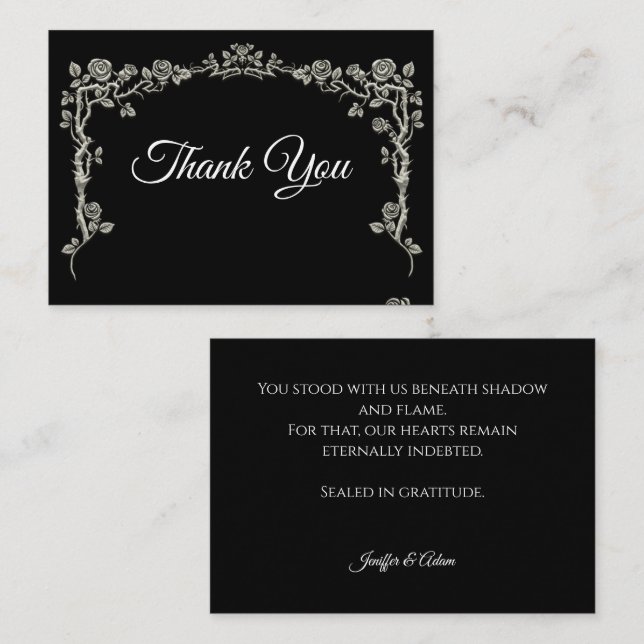 Elegant black and white Gothic wedding Thank You Note Card (Front/Back)