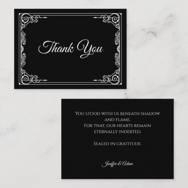 Elegant black and white Gothic wedding Thank You Note Card (Front/Back)