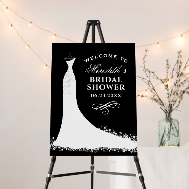 Elegant Black and White Gown Bridal Shower Welcome Foam Board (In Situ (Stand))