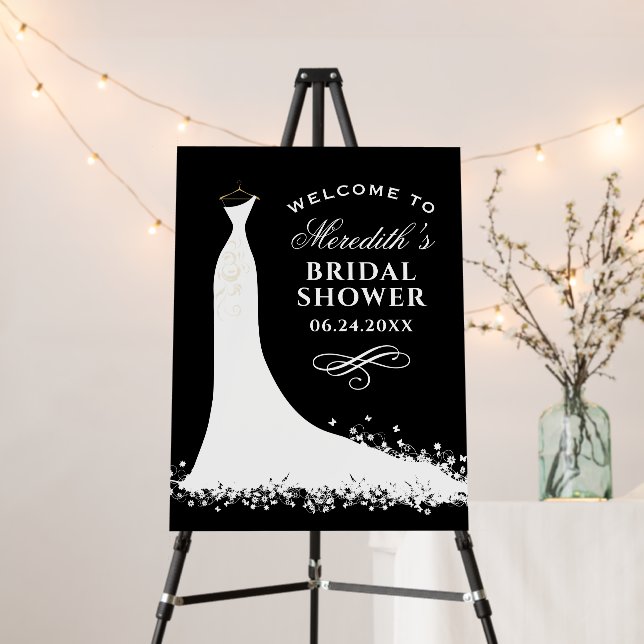 Elegant Black and White Gown Bridal Shower Welcome Foam Board (In Situ (Stand))