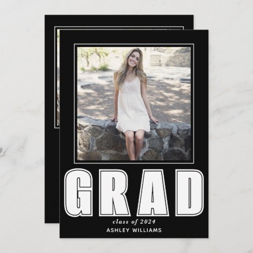 Elegant black and white GRAD Class of 2024 photo Invitation