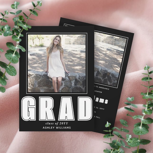 Elegant black and white GRAD Class of 2026 photo Announcement (Creator Uploaded)