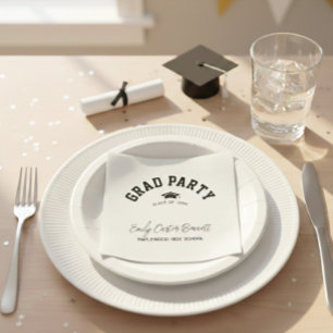Elegant Black and White Grad Hat Graduation  Napkins