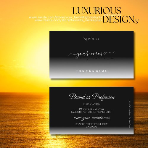 Elegant Black and White Gradient Soft Shadow Font Business Card