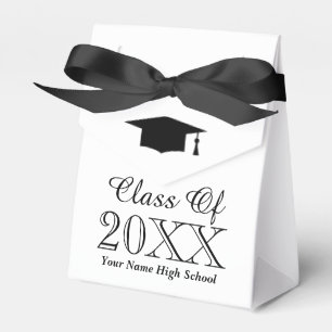 Elegant black and white graduation party favor boxes