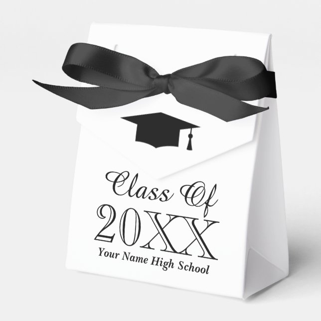 Elegant black and white graduation party favor boxes (Front Side)