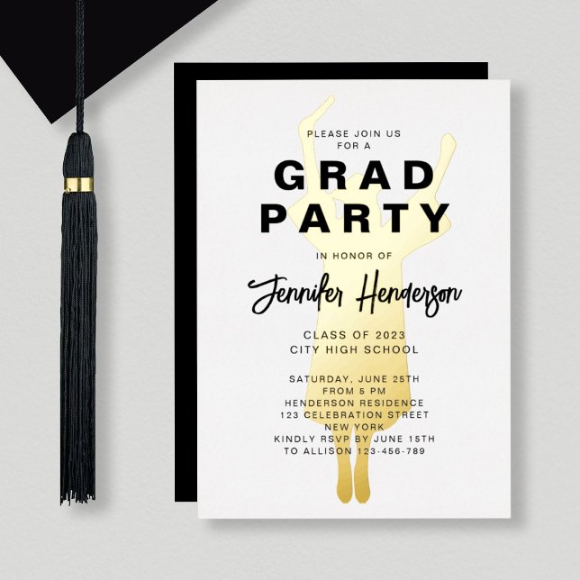 Elegant Black And White Graduation Party Gold Foil Invitation (Creator Uploaded)