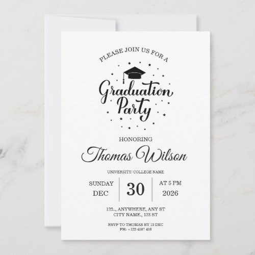 Elegant Black and White Graduation Party Invite