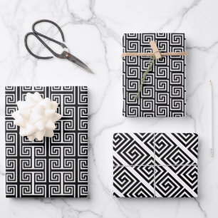 Elegant black and white Greek keyt meander pattern Wrapping Paper Sheets