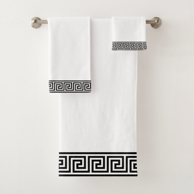 Elegant Black and White Greek Pattern Bath Towel S (Insitu)