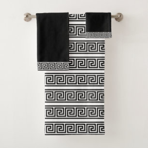 Elegant Black and White Greek Pattern Bath Towel Set