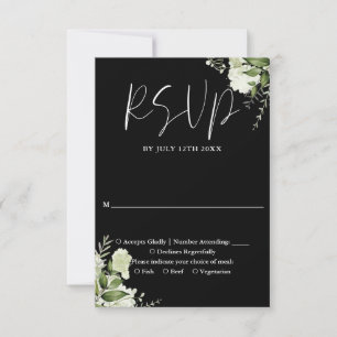 Elegant Black And White Greenery Floral Wedding RSVP Card