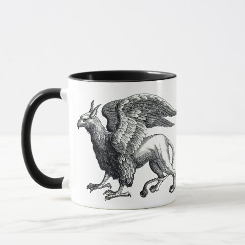 Elegant Black and White Griffin _Legendary Beast Mug