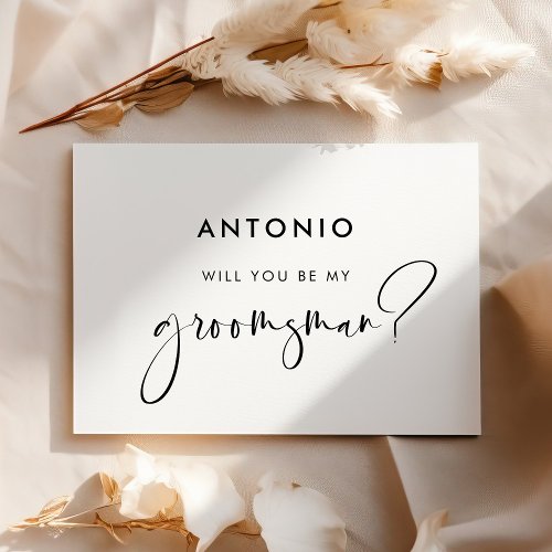 Elegant black and white groomsman proposal card